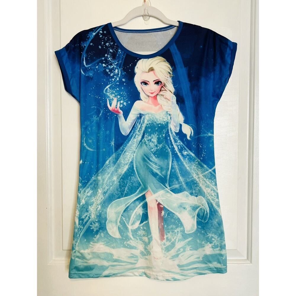 Short Sleeve Lightweight Blue Anime Frozen Elsa Night Gown Girls Pajamas 6 Sleep